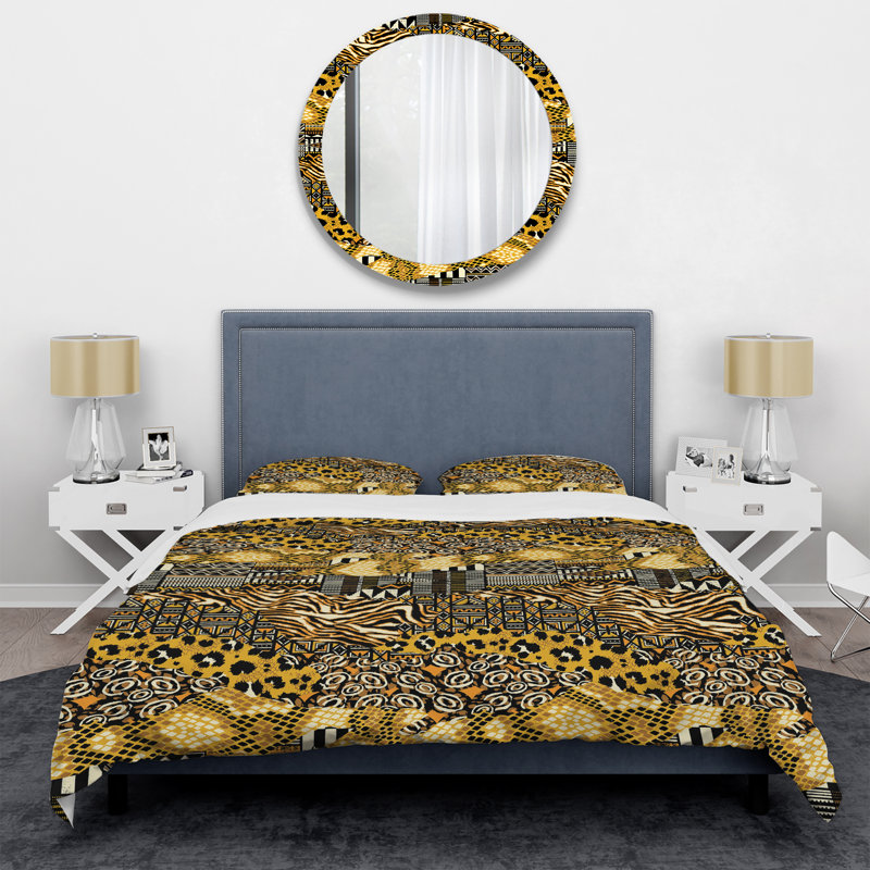 Ensemble de housse de couette jaune à motif patchwork africain, Housse de couette pour très grand lit et 2 très
