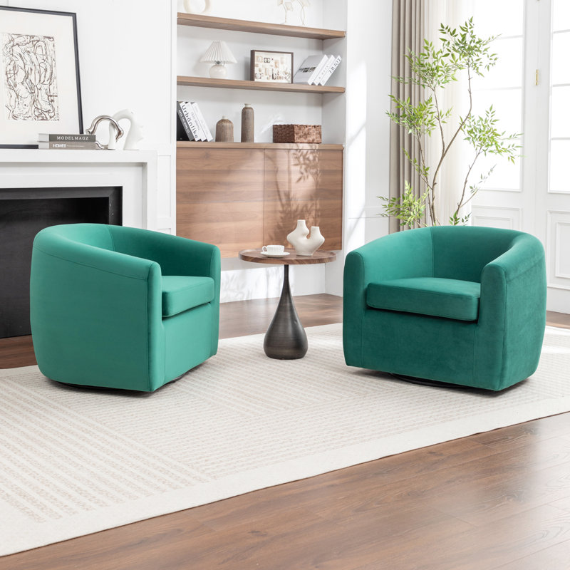 Fauteuil demi-tonneau pivotant de 33,5 po Odey, Velours vert foncé