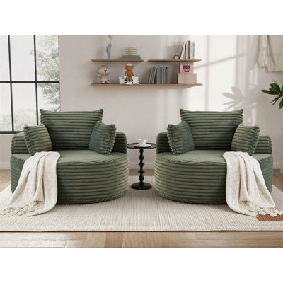 2 Pieces - 49" Corduroy Upholstered Barrel Chair, Oversized Compression Round Chaise Lounge, No Assembly Required