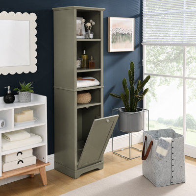 64" Tall Bathroom Storage Cabinet For Small Space, Floor Standing Cabinet For Living Room Bathroom Home Office Kitchen, 4 Adjustable Shelves & Laundry Hamper, Hidden Clothes Storage Space, Grey