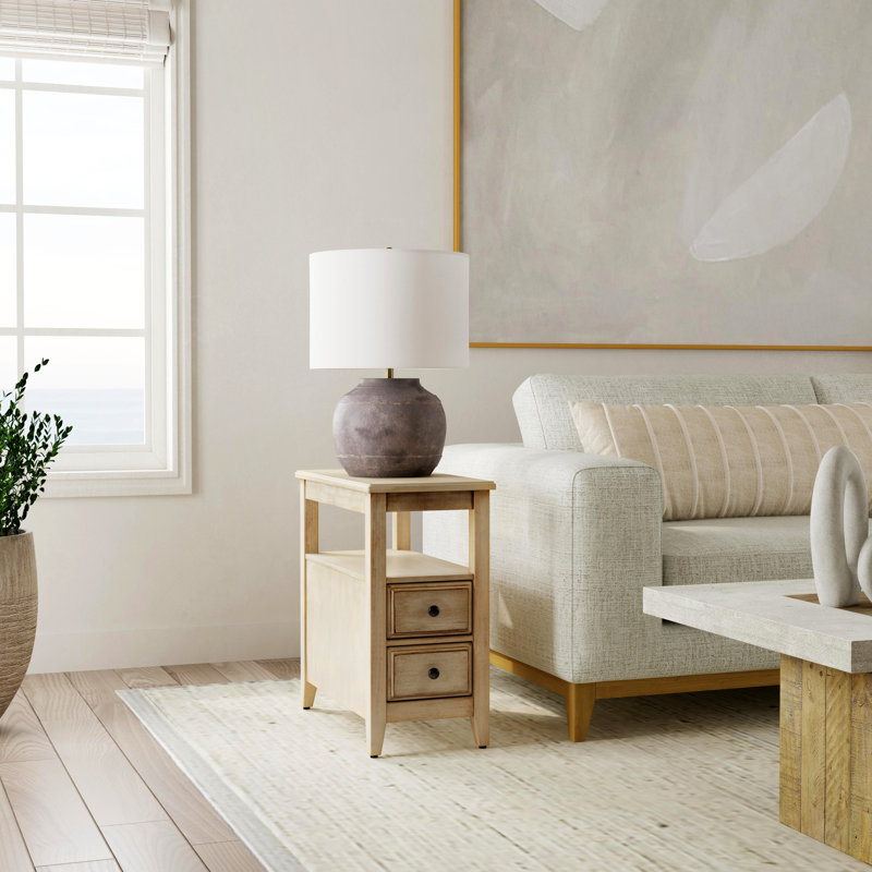 Marcus Side Table with Storage, Antique Beige