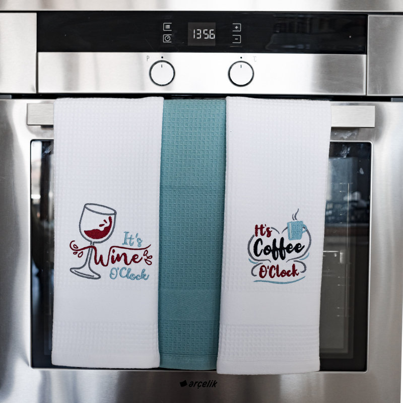 Coffee & Wine O'Clock Kitchen Towels, Set of 3