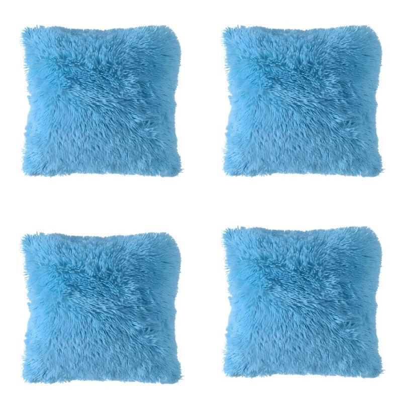 Solid Colour Faux Fur Throw Pillow, Blue