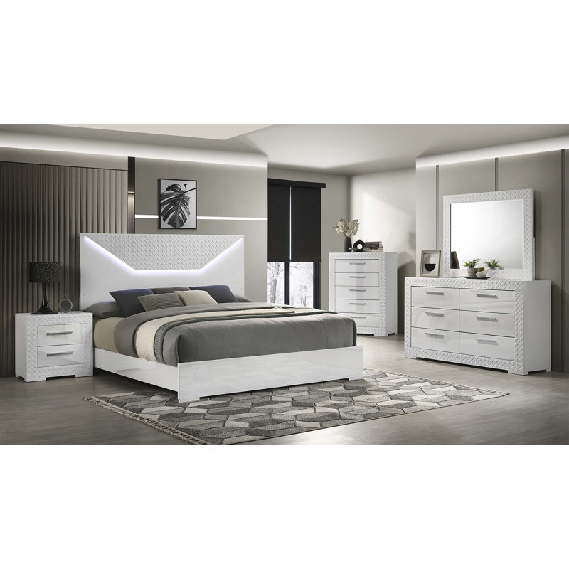 5 Pc Bedroom Set With LED Headboard