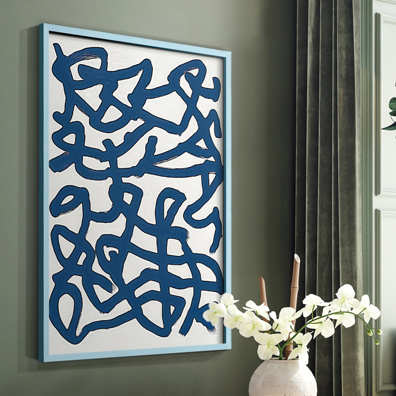 Abstrait, encadré, prêt à accrocher , Bleu, H 20 po x l 16 po
