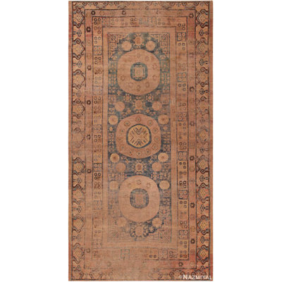One-of-a-Kind Rectangle 7' X 13'5" 1900s Wool Area Rug in Brown