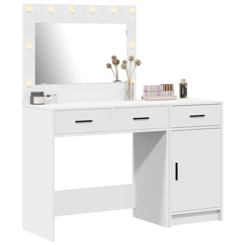 Dressing Table with Mirror, White