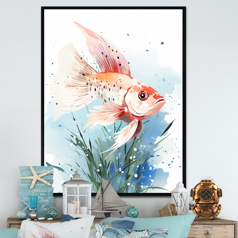 Papillon rose sous l'eau - Art mural, White Picture Framed, 40" H x 30" W