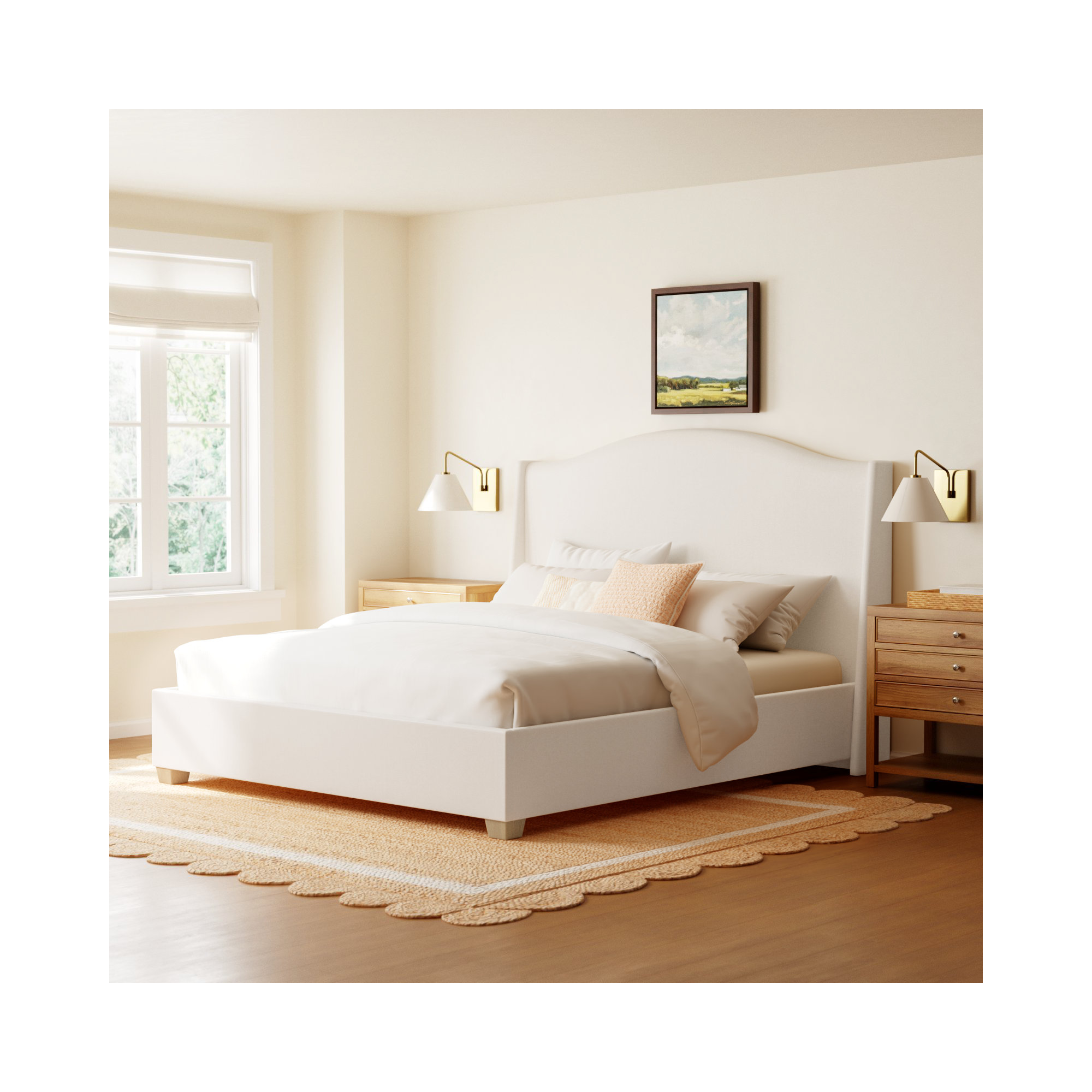 Allis Upholstered Wingback Bed, Zuma White Textured Linen, Queen