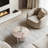 Pink Natural Marble Coffee Table, Round Side Table - 17.7 x H15.8 Inch (45 x H40 cm), Genuine Stone Living Room Accent Table