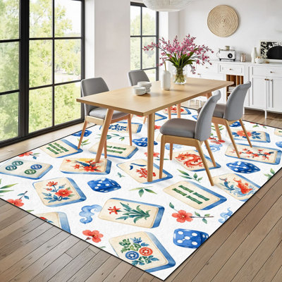 8 x 10 tapis pour salle de Mahjong Aquarelle Mahjong Tile Floral Dragon Elements Boho