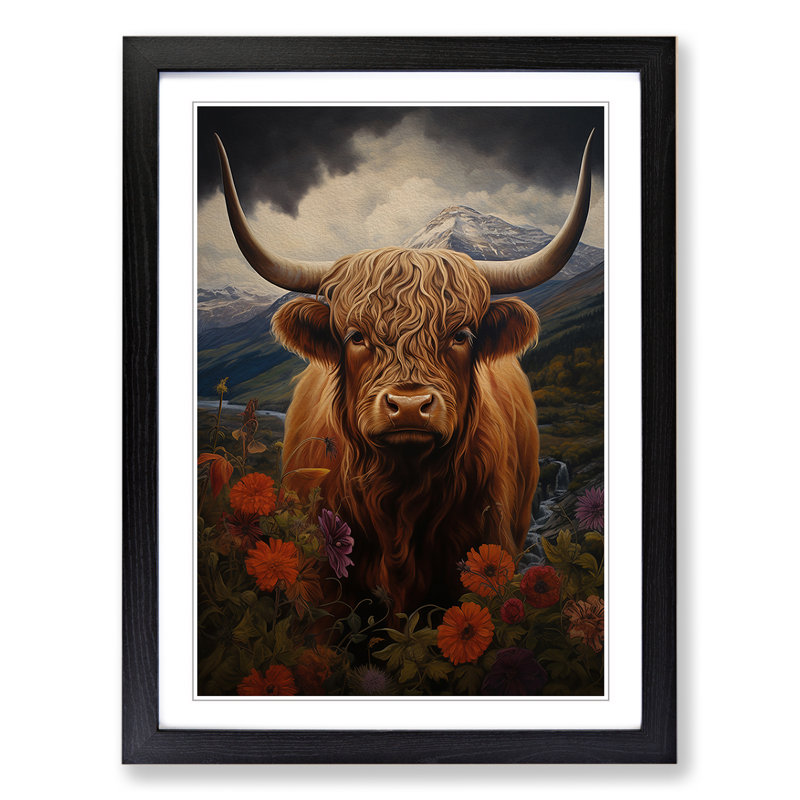 Highland Cow Classicism Art - Framed Print, Black Framed, 46cm H x 34cm W x 2cm D