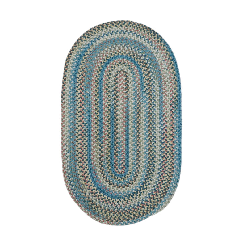 Seafoam Blue Wool Blend Braided Oval Area Rug