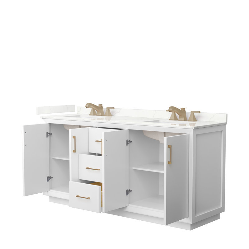 Meuble-lavabo double avec plateau Strada 72, Quartz Giotto, Blanc, Noir mat