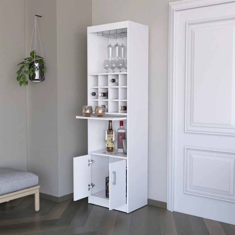 White Bar Cabinet For Wine - 71.1" Height, 20" Width, 13.3" Depth, With 15 Shelves And 2 Doors Quality Construction Storage, Doors, Shelves, Wood