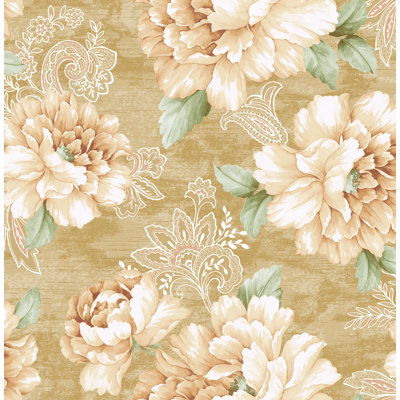 Papier peint floral à motif cachemire caramel et pêche de Seabrook Designs