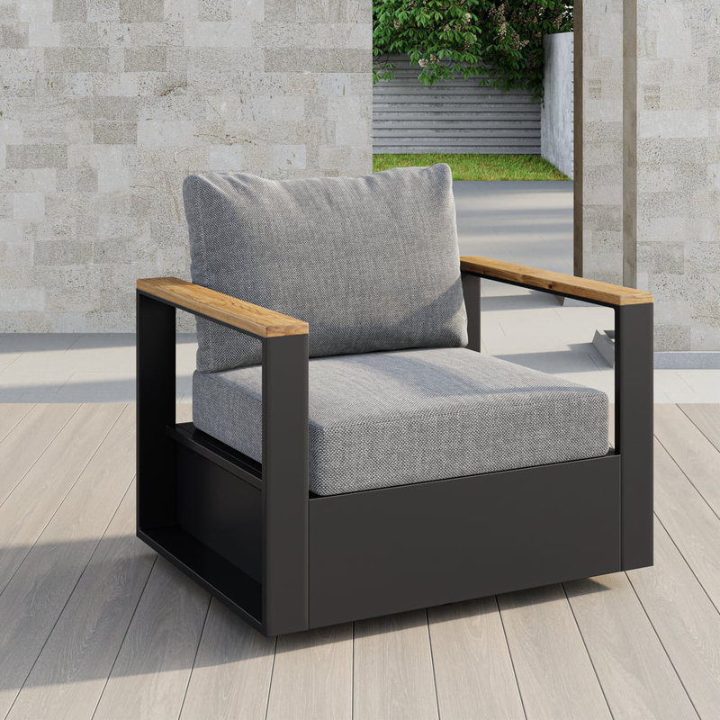 Swivel Outdoor Lounge Chair Patio Aluminum Club Chair With Cushions for Garden, Poolside, or Deck, Gray, Gray, 1