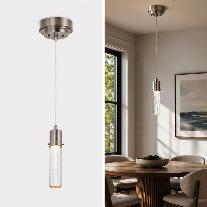 Luminaire suspendu simple à 1 lumière Nural Nural, Nickel brossé