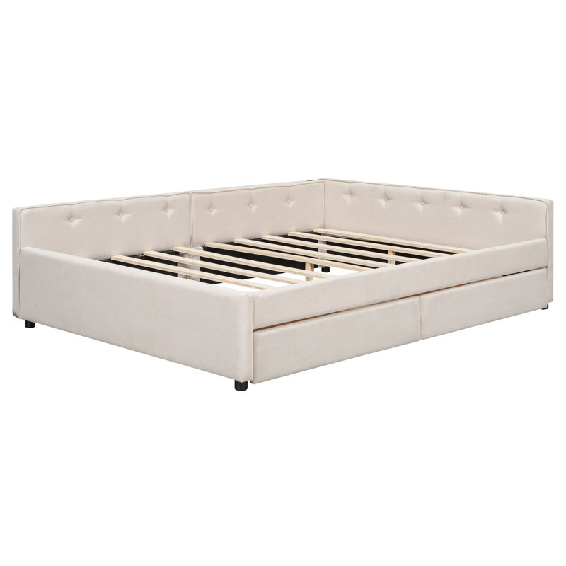Upholstered Platform Bed with Drawers, Queen