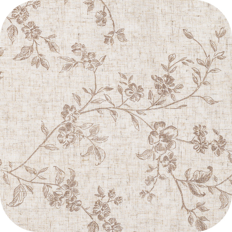 Semi Sheer Linen Blend French Floral Printed Rod Pocket Curtain Pair, Taupe, 50" W x 84" L