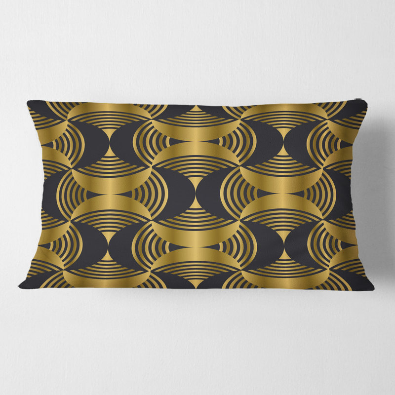 Motif moderne de style Art déco - Coussin décoratif imprimé Mid-Century, Jaune