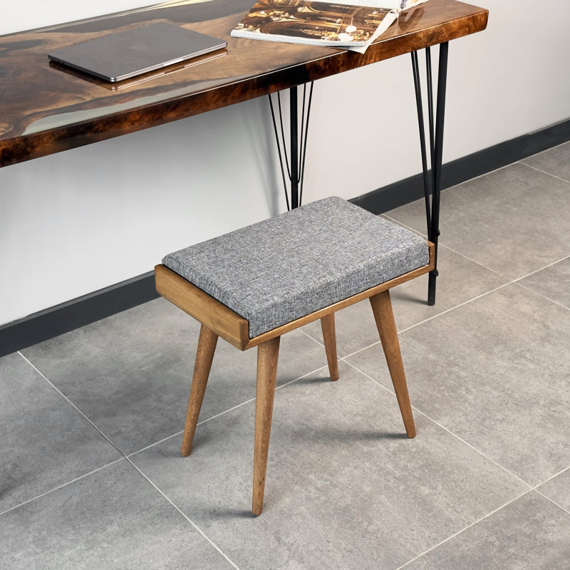Jabed Ottoman Stool, Walnut Piano Bench, Vanity Stool & Functional Footrest for Living Room, Gray