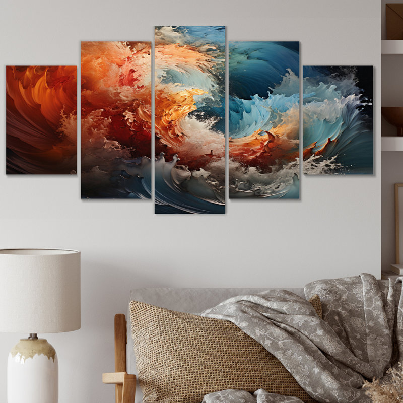 Tempête chaos déchaîné - Art mural sur toile nautique et plage - 5 panneaux