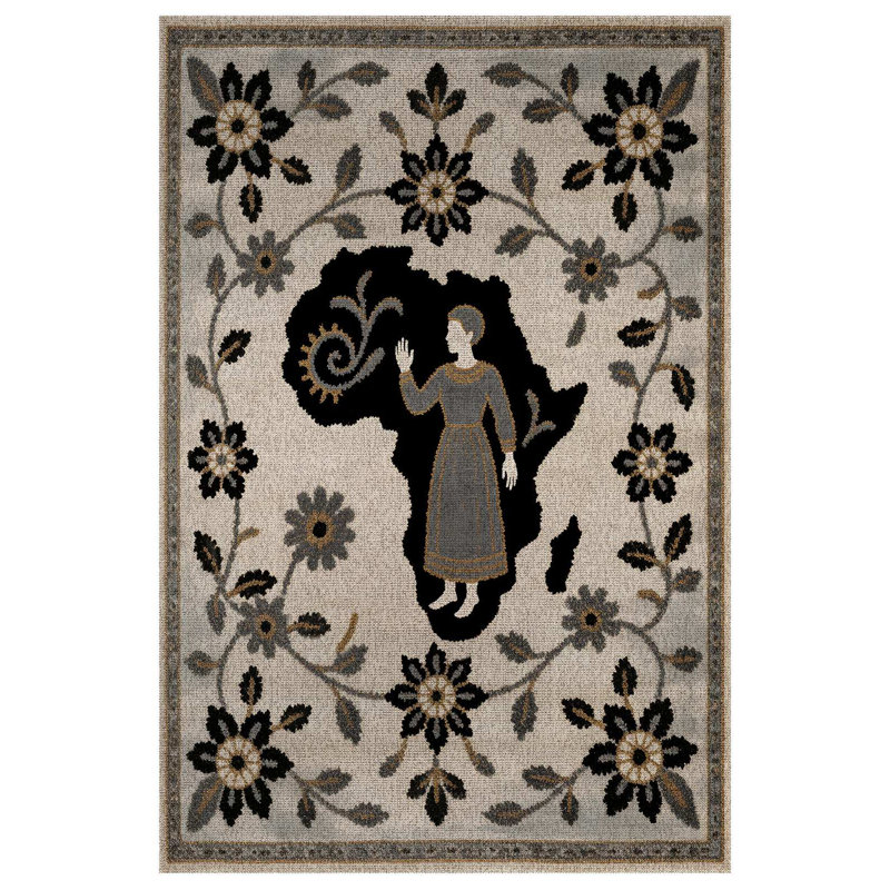 Annie Collection Digital Print Cotton-Polyester Gray Human Figured Floral Rug, Runner 3'4" x 8'3"