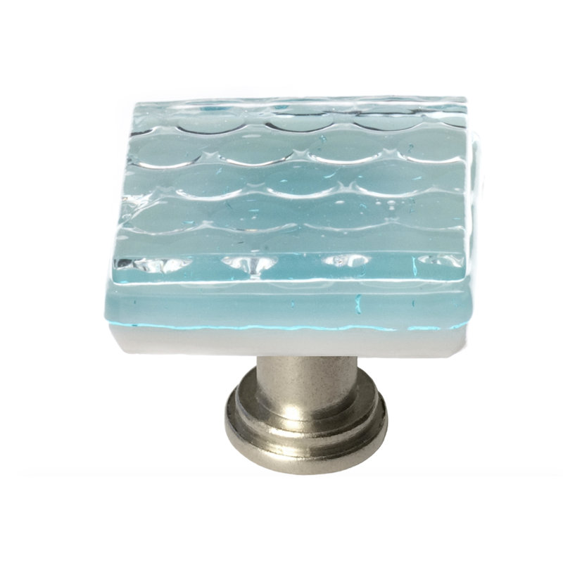 Texture Square Knob, Satin Nickel, Light Aqua