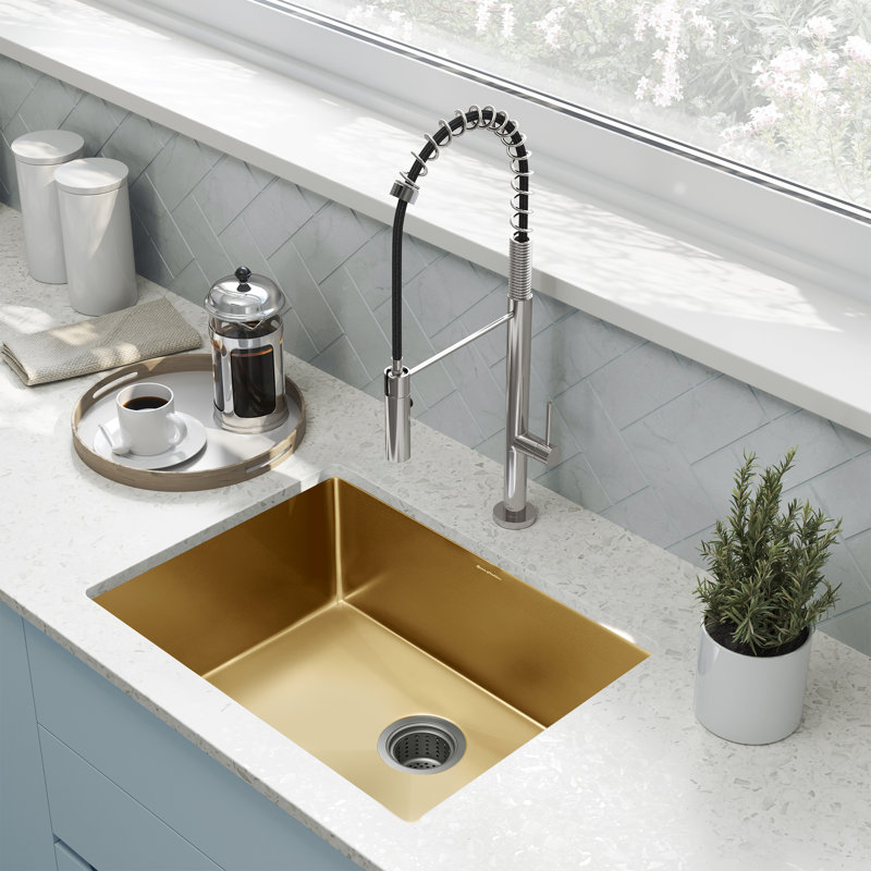 Rivage 23 x 18 Stainless Steel, Single Basin, Undermount Kitchen Sink, Gold, Gold