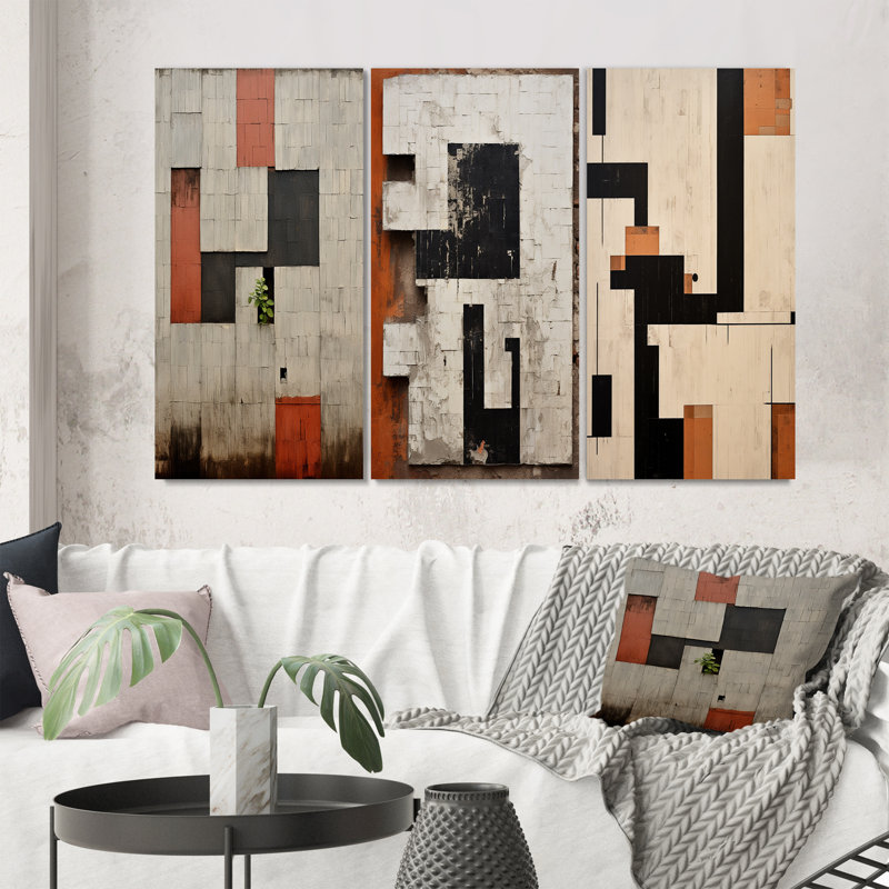 "New ordre élémentaire noir blanc minimalisme" 3 - pièces sur toile, Toile tendue, H 20 po x l 36 po