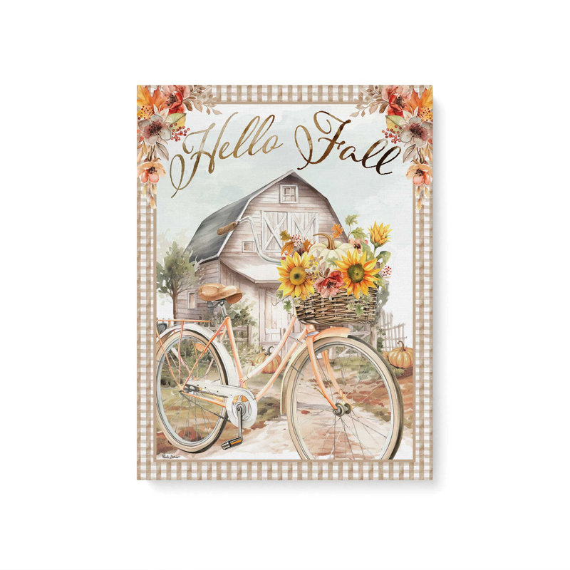 «Hello Fall Barn» par Nicole DeCamp, reproduction d'art, L 18 po x H 24 po, Ne s’applique pas, Toile tendue