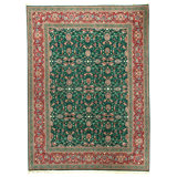 Hand Knotted Wool Oriental Area Rug in Light Green And Rust