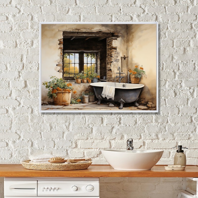 «Laundry Rustic Vibe I» - Art encadré, H 16 po x l 32 po, Encadrement doré