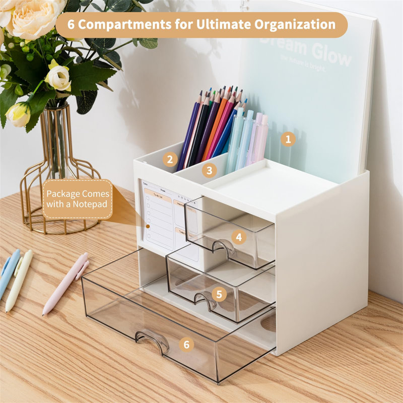 Bavani Plastic Desk Organiser, White