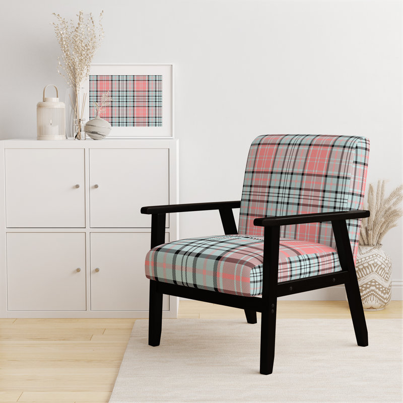Fauteuil d'appoint rembourré à motif tartan vert et orange Fetullah, Rose / ivoire / crème, Noir