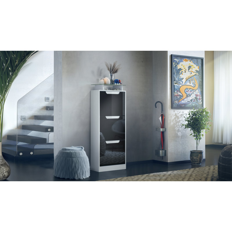 12 Pair Shoe Storage Cabinet,  White/Black