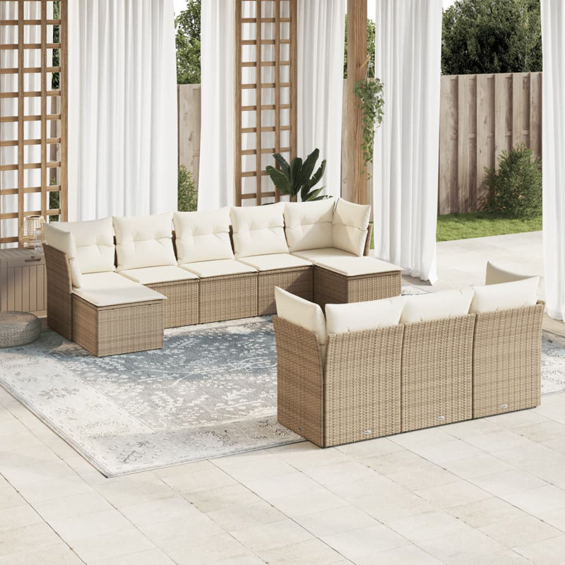 Ensemble de canapé de jardin en rotin PE beige, acier thermolaqué Vidaxl, 100% polyester