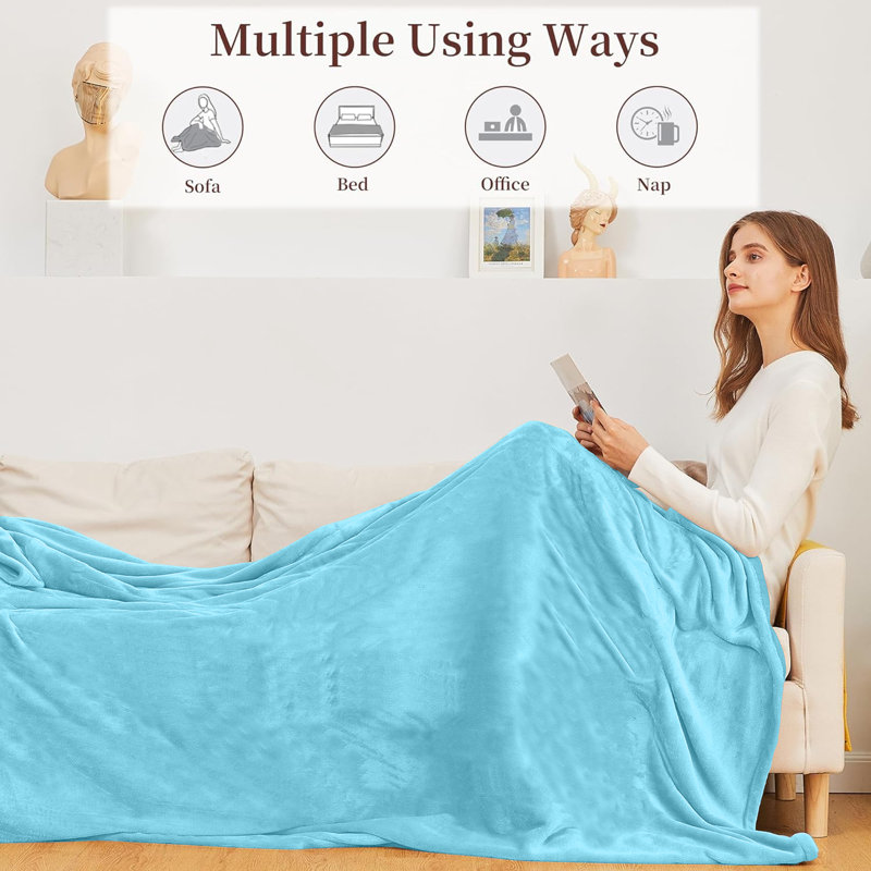 Adamczyk Soft Touch Mink Faux Fur Plush Sofa Throw/Blanket , Light Blue, 150cm x 200cm