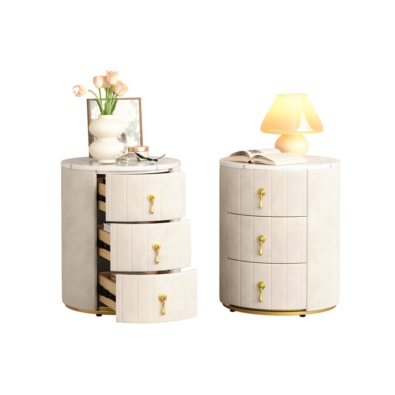 Ensemble de 2 tables de chevet rembourrées avec 3 tiroirs (comprend seulement la table de chevet), Beige