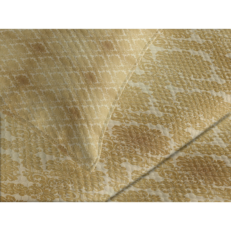 Ambesonne Damask Bedspread Set  Classical Flower Design  Mustard Amber, King Coverlet / Bedspread + 2 Standard Shams