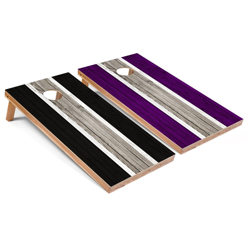 Panneaux de cornhole rayés avec étui et lumières, Noir / mauve