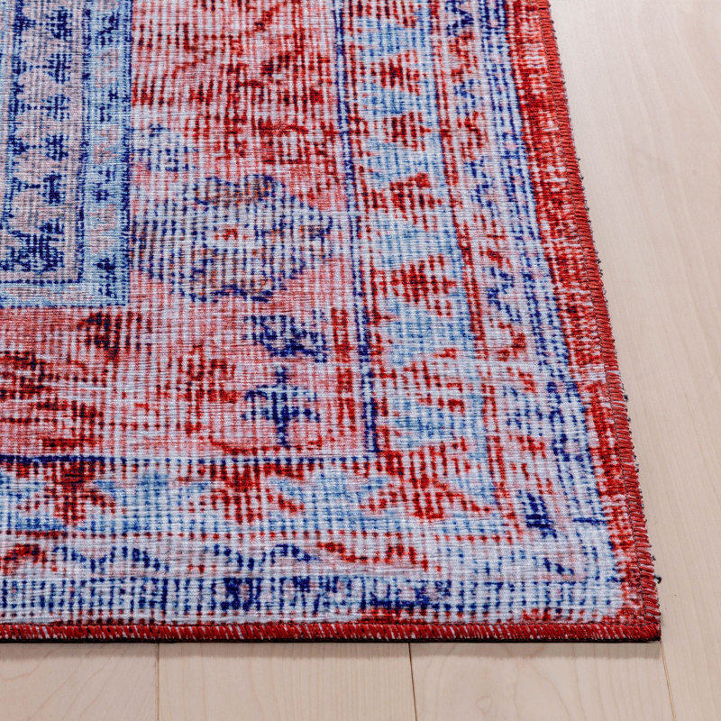 Nile Vintage Medallion Flatweave Blue/Red Machine Washable Area Rug, Rectangle 115 x 170cm