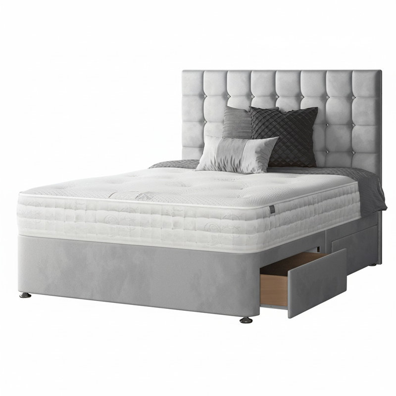 Galarza Divan Bed Base, Double (4'6), Silver, 4 Drawers