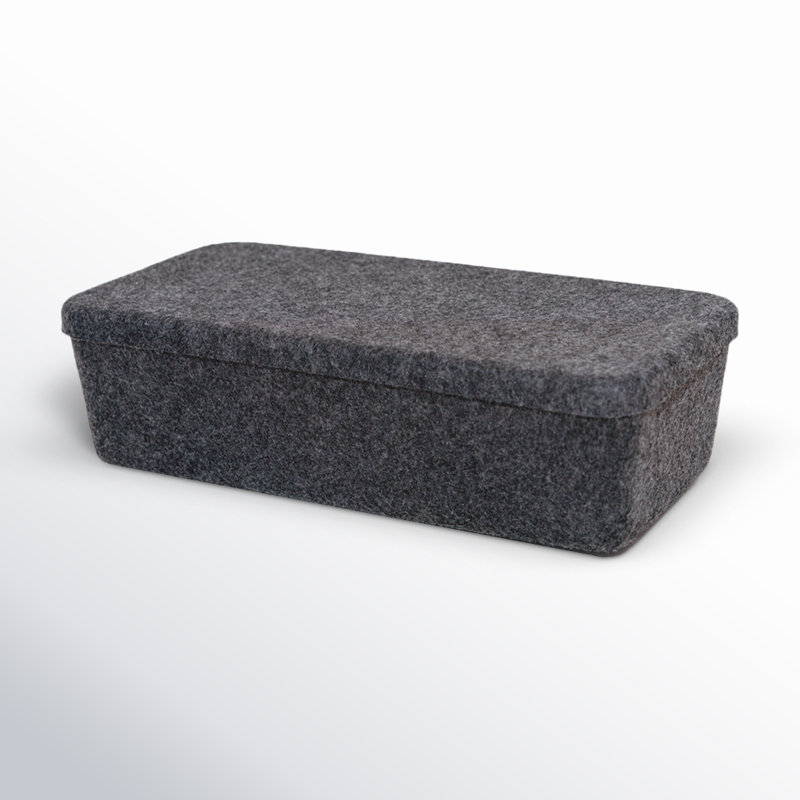Sculpted Felt Storage Bin - Long with Lid, Black