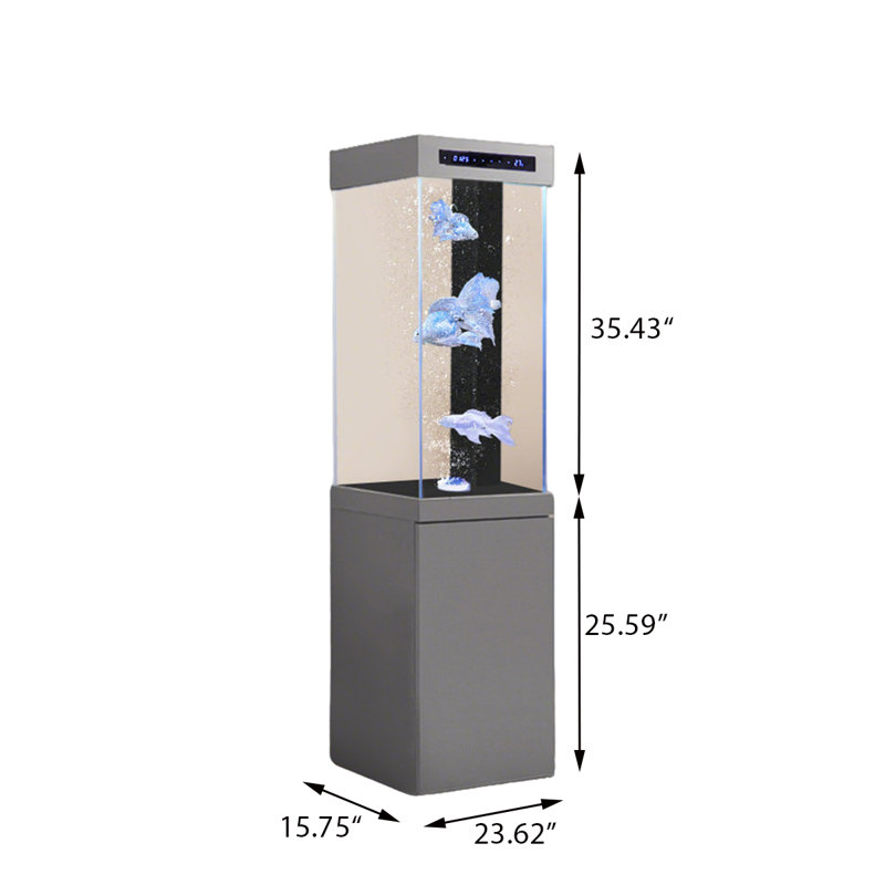 Aquarium vertical sur pied 23,62 po, Transparent / gris, 36,98 gallons (H 61,02 po x l 23,62 po x P 15,75 p