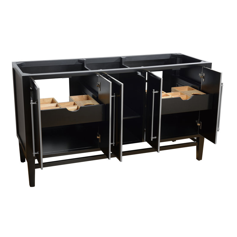Mason 60'' W Double Bathroom Vanity Base, Black, Satin