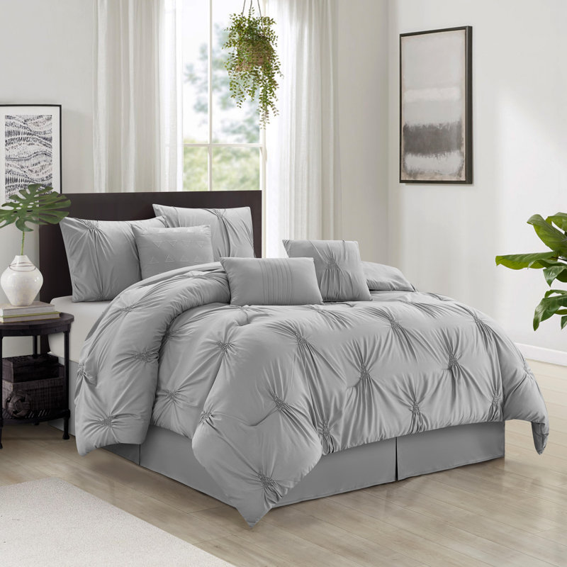 Nargiz Polyester Comforter Set, Gray, California King Comforter + 6 Additional Pieces