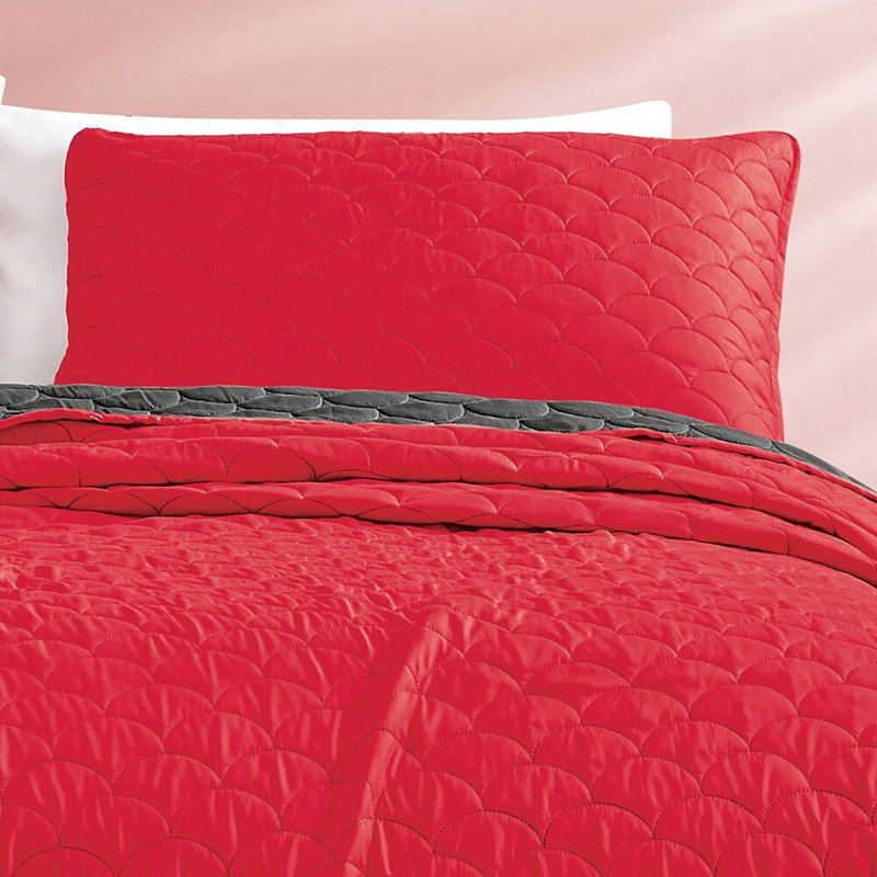 Ensemble de literie 3 pièces rouge et noir, Courtepointe pour très grand lit + 2 tailles déc
