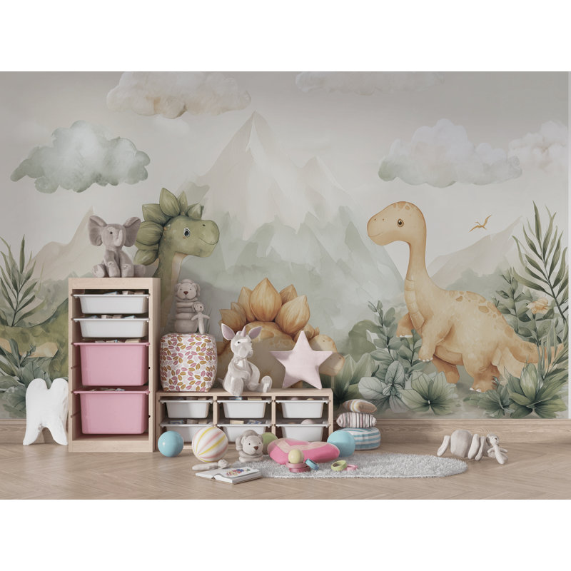 Dinosaurs papier peint paysage ludique décoration murale, 160"x108", Peler et coller